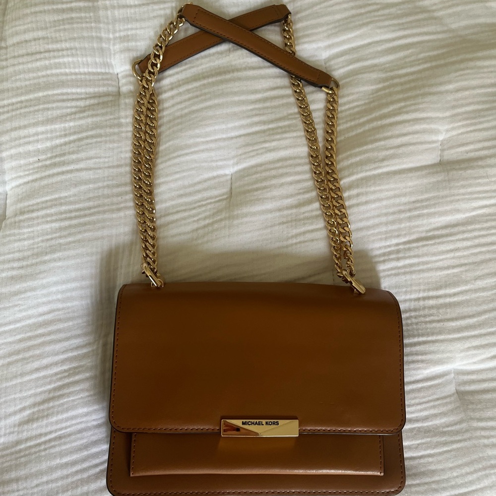 Michael Kors Jade Gusset Leather Shoulder Bag - Cognac